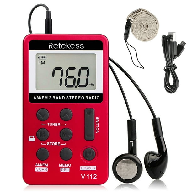 Portable Radio Mini AM FM Digital Radio with Earphones Pocket Personal Radio Compact Transistor Radio AM FM Stereo Radio Rechargeable LCD Display for Gift Walk Jogging Outdoor Black